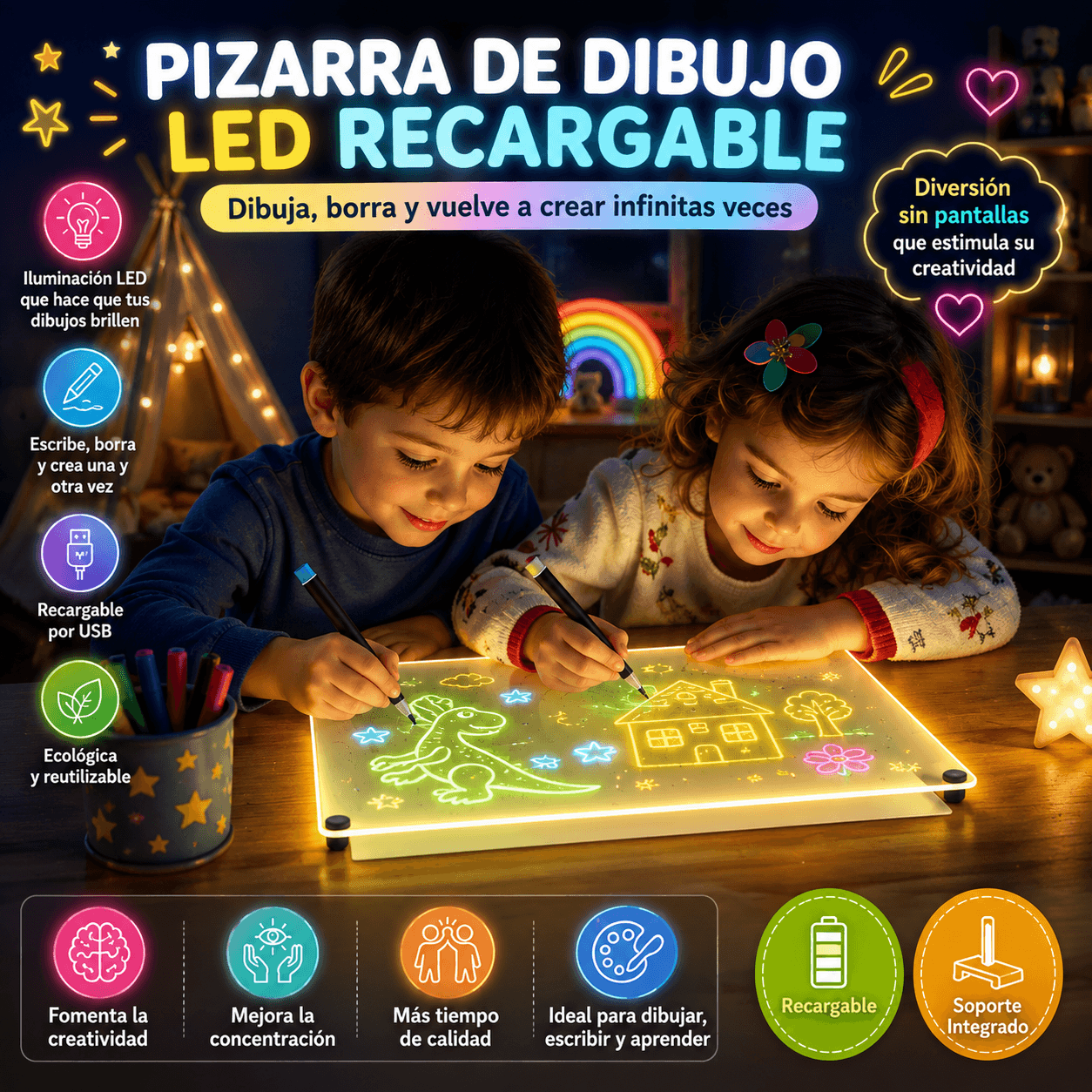 Pizarra Magica 20cm X 30cm Luz Led usb