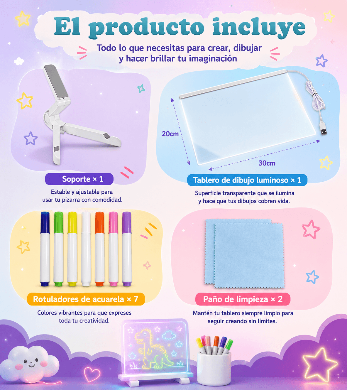 Pizarra Magica 20cm X 30cm Luz Led usb