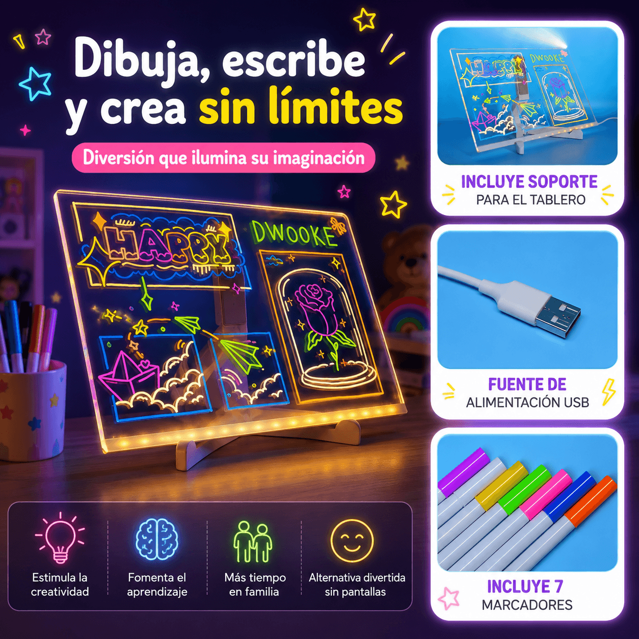 Pizarra Magica 20cm X 30cm Luz Led usb