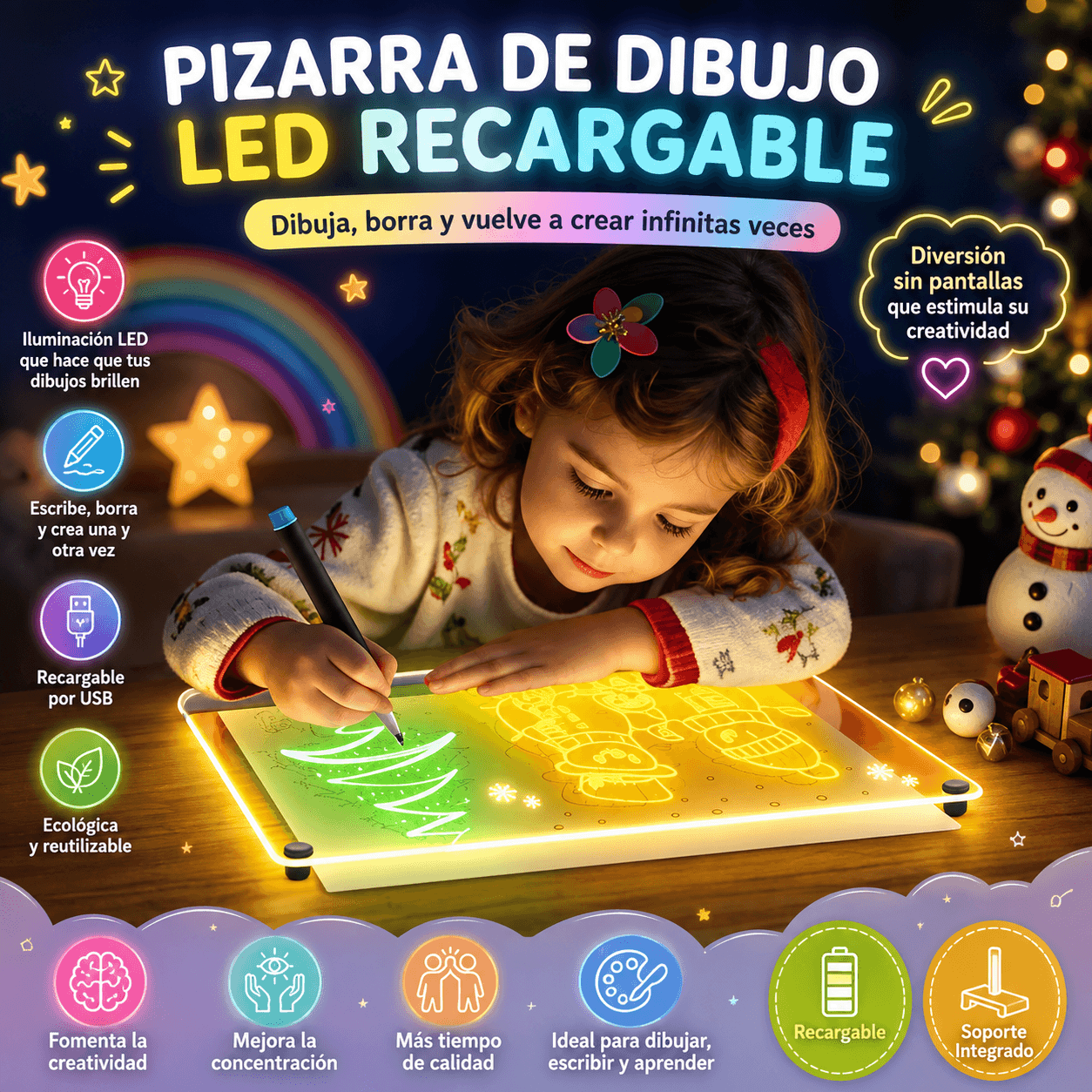 Pizarra Magica 20cm X 30cm Luz Led usb