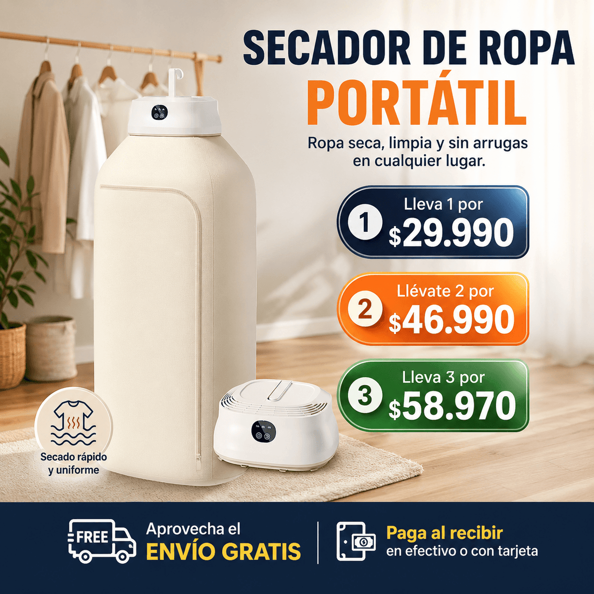 Secador de Ropa Portátil 10kg Multi Uso