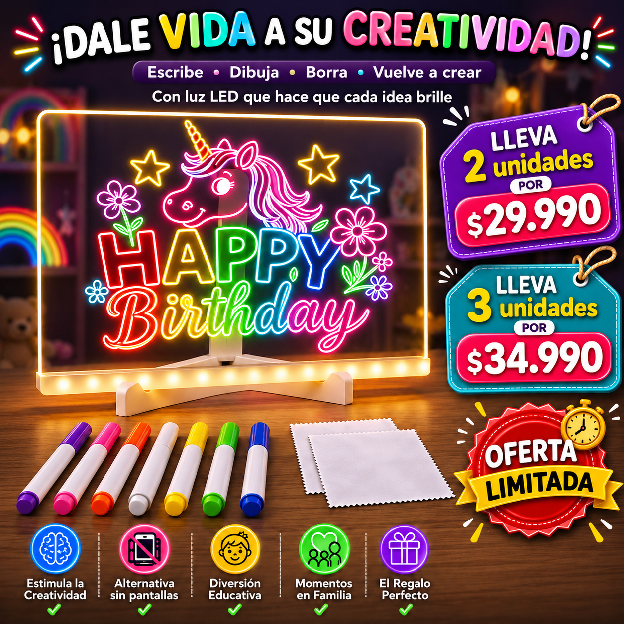 Pizarra Magica 20cm X 30cm Luz Led usb