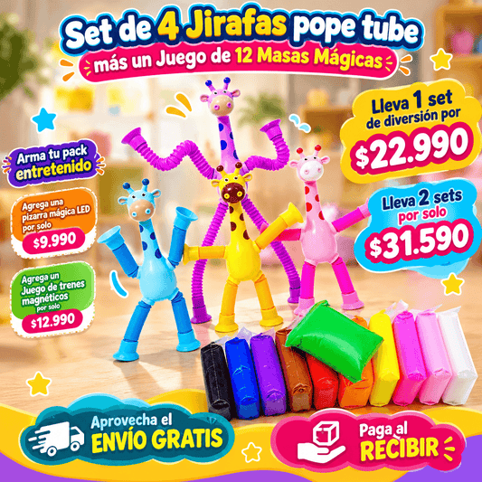 Set  4 jirafas Pope tube + 12 masas mágicas
