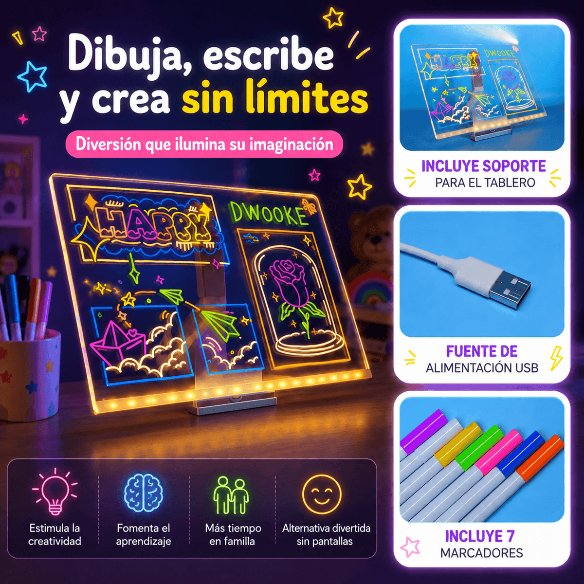 Pizarra Magica 20cm X 30cm Luz Led usb