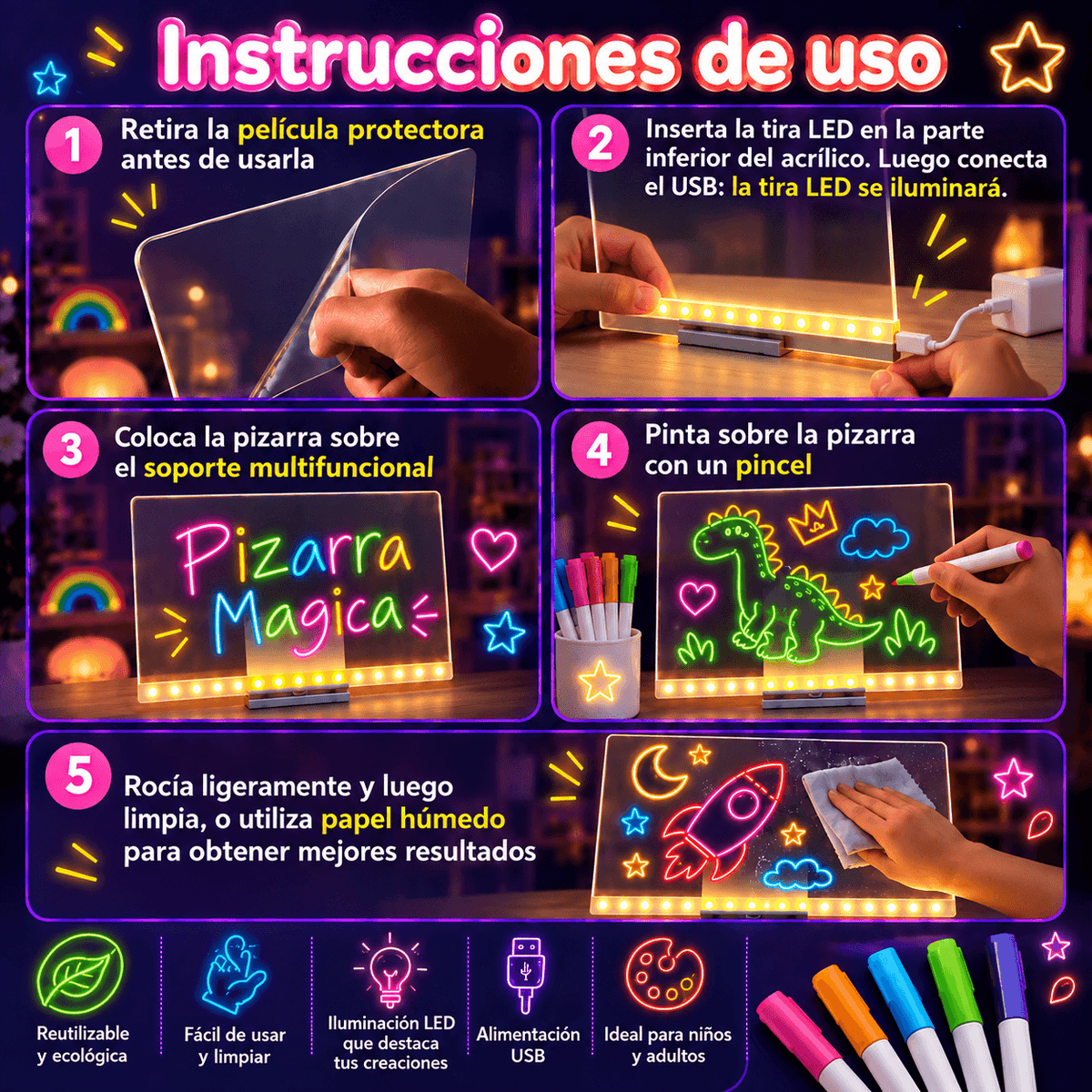 Pizarra Magica 20cm X 30cm Luz Led usb