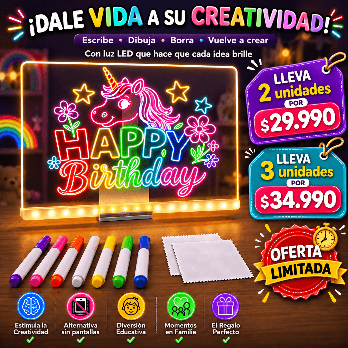 Pizarra Magica 20cm X 30cm Luz Led usb