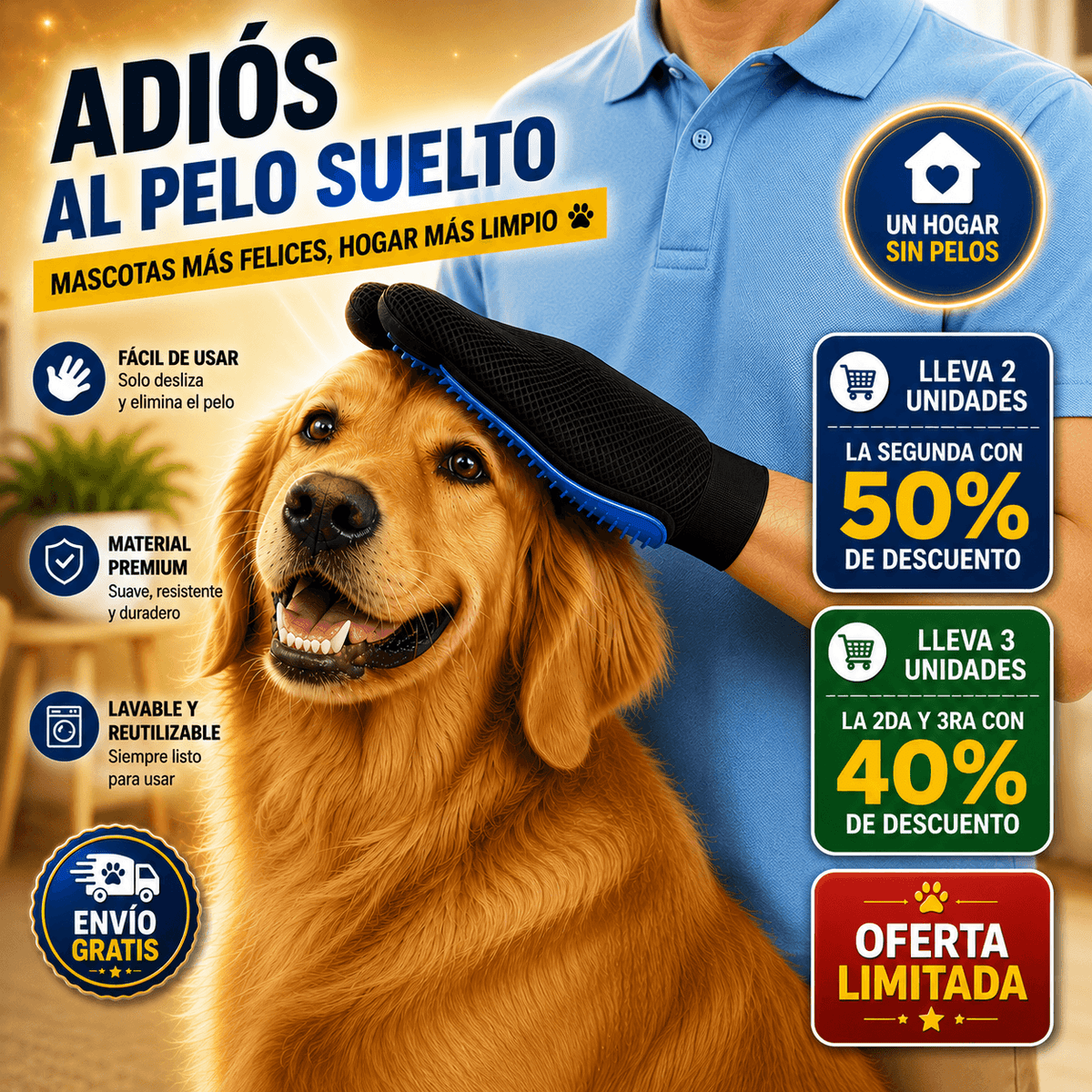 GUANTE QUITA PELOS DE MASCOTAS -